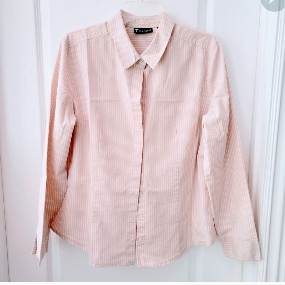 New York Co Vertical Stripe Blouse Pink White Size Extra Large